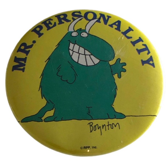 Vintage Boynton Mr. Personality 2" Pinback Button Pin Sandra Boynton - Picture 1 of 4